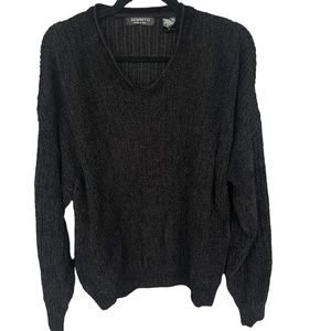 Segreto Wool Rayon Blend Black Knit V-neck Sweater‎ Men's Size XL
